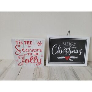 tis the season to be jolly Merry Xmas hanging sign home decor set mistletoe